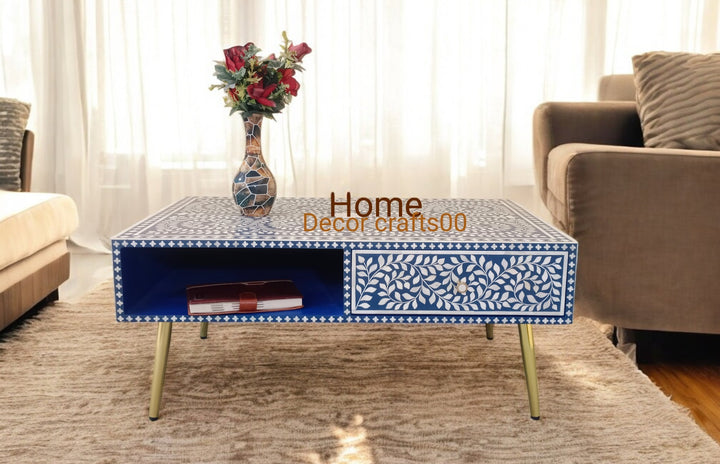 New Indian handmade bone inlay 1 drawer coffee table  bone inlay furniture table