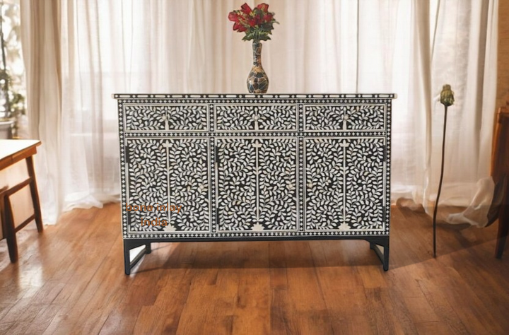 New Indian handmade 3 Drawer 3 Door bone inlay buffet bone inlay cabinet chest