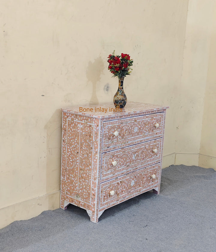 handmade mother of pearl inlay 3 drawer cabinet chest, mop inlay buffet