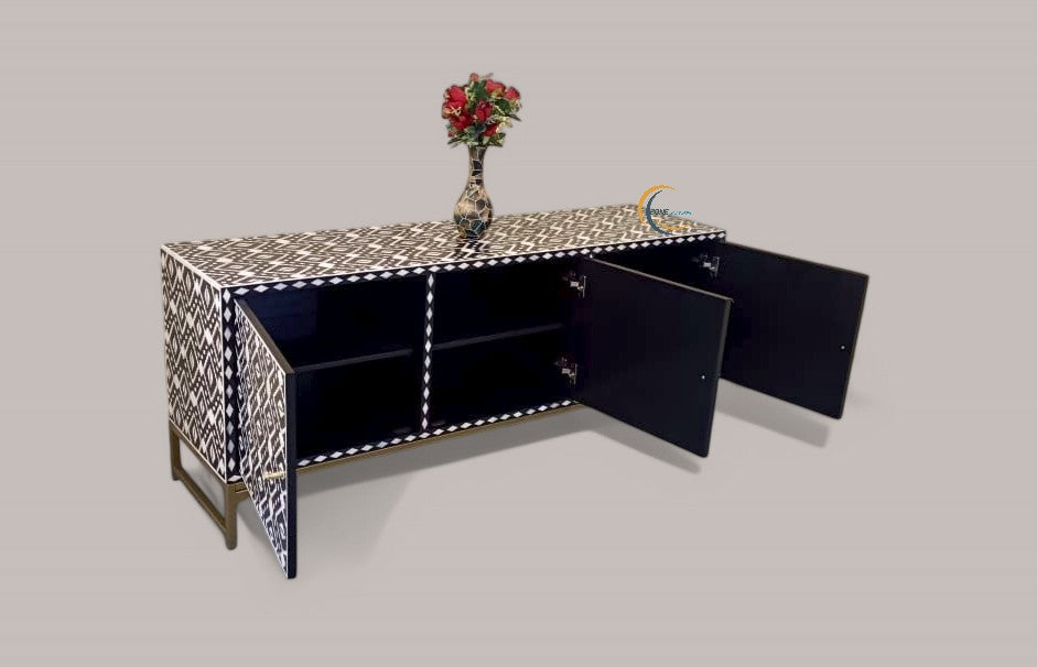 handmade bone inlay 3 door media console table, bone inlay furniture,