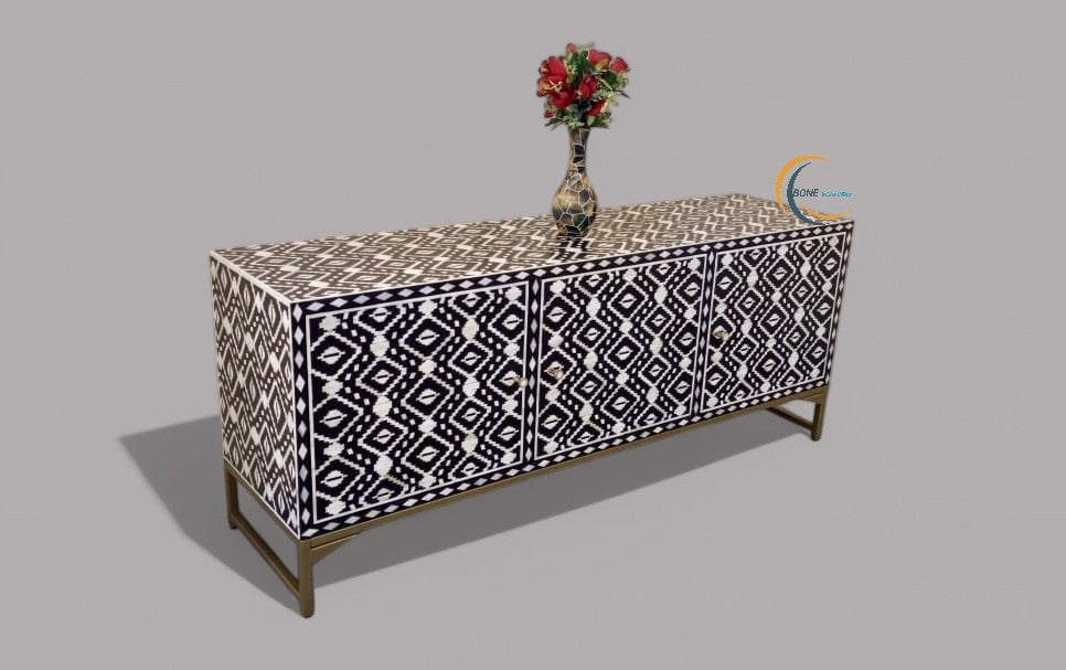 handmade bone inlay 3 door media console table, bone inlay furniture,