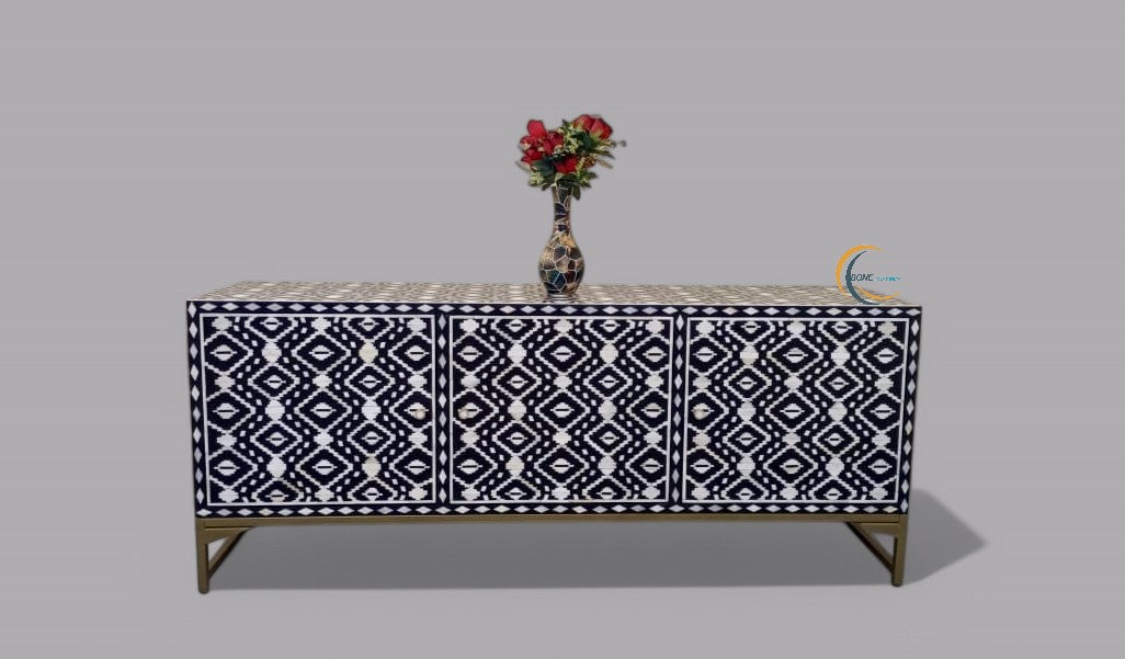 handmade bone inlay 3 door media console table, bone inlay furniture,