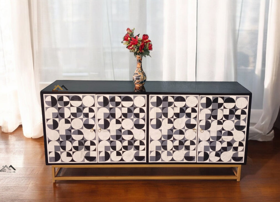 handmade bone inlay 4 Door cabinet, bone, bone inlay furniture, bone inlay buffet,