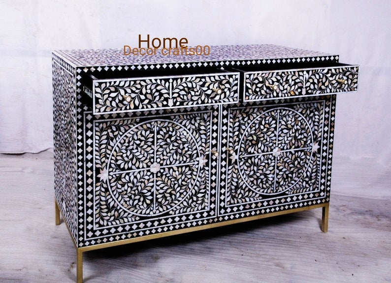 Handmade mother of pearl inlay 2 drawer 2 doors buffet, bone inlay furniture,