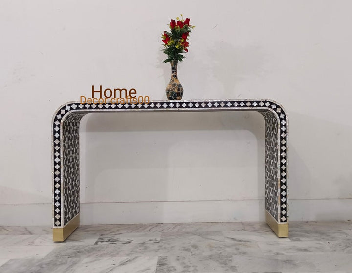 handmade mother of pearl inlay console table, mop inlay U console table, bone inlay furniture,