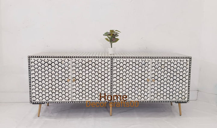 indian handmade Bone Inlay 4 doors media console Table, Bone Inlay media unit