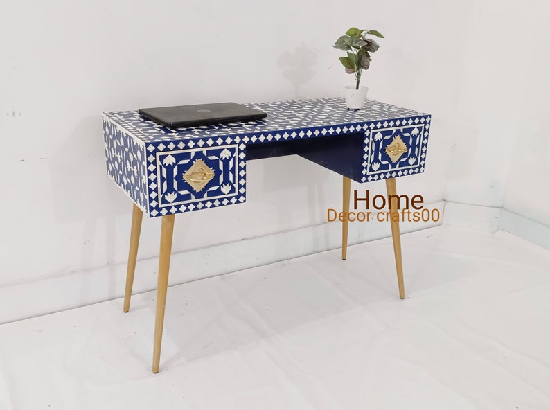 Handmade Bone inlay Work Desk, Bone inlay laptop table, bone inlay furniture