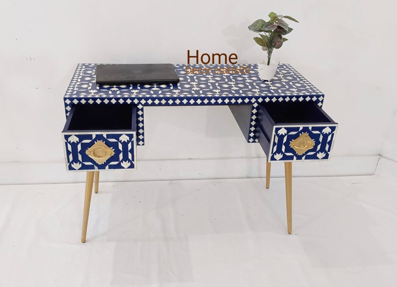 Handmade Bone inlay Work Desk, Bone inlay laptop table, bone inlay furniture