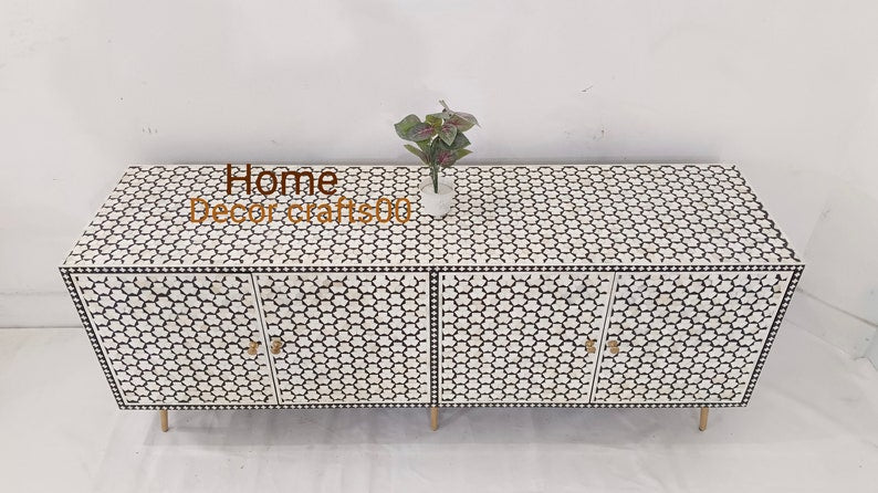 indian handmade Bone Inlay 4 doors media console Table, Bone Inlay media unit