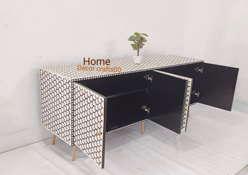 indian handmade Bone Inlay 4 doors media console Table, Bone Inlay media unit