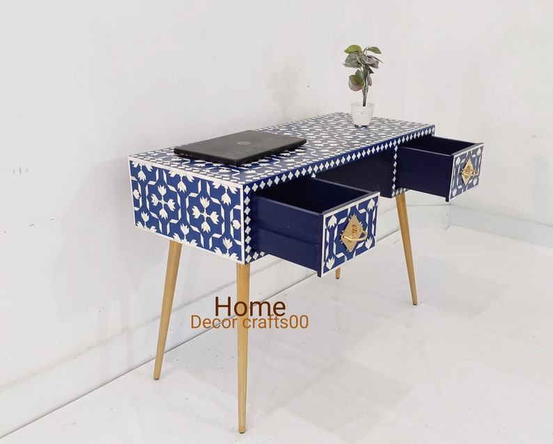 Handmade Bone inlay Work Desk, Bone inlay laptop table, bone inlay furniture