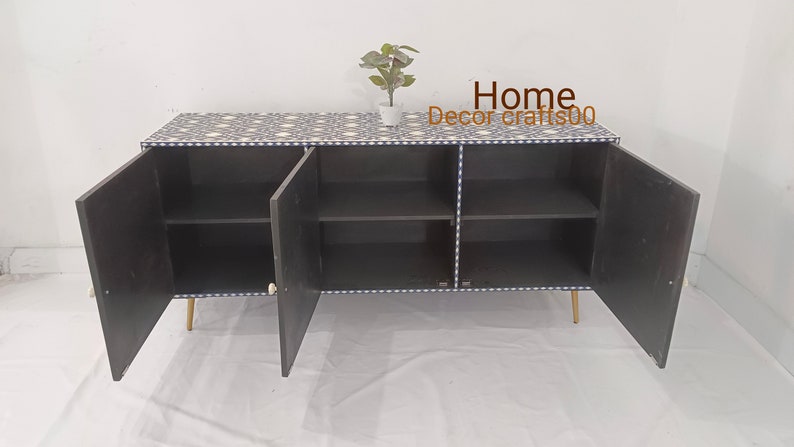 handmade bone inlay 3 door media console table