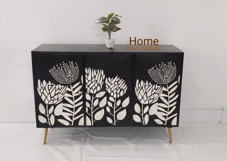 Indian handmade 3 doors 3 drawer Sideboard, inlay Cabinet