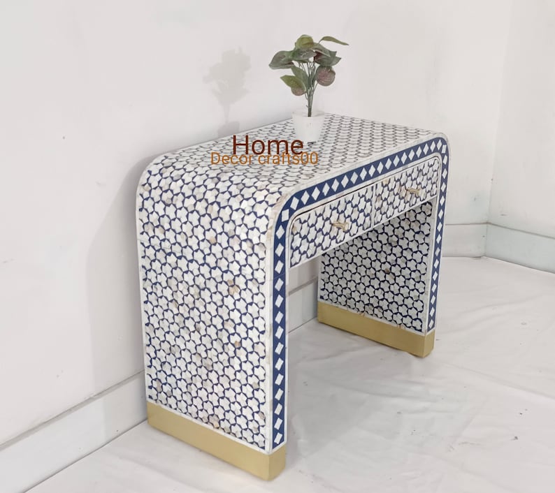 new Handmade mother of pearl inlay targua designs 2 Drawers U console table, 2 Drawers console,