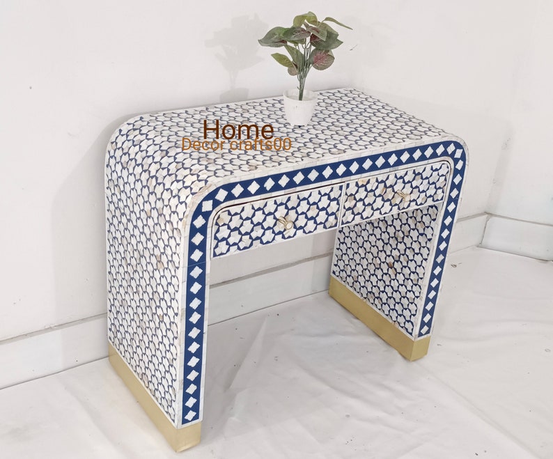 new Handmade mother of pearl inlay targua designs 2 Drawers U console table, 2 Drawers console,