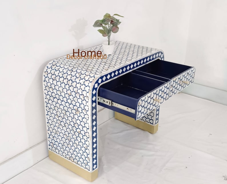 new Handmade mother of pearl inlay targua designs 2 Drawers U console table, 2 Drawers console,