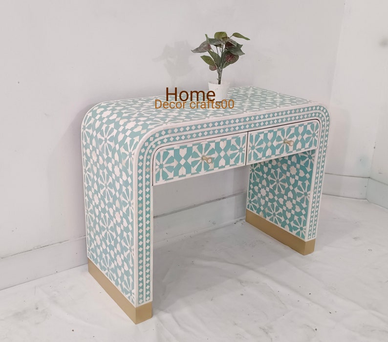 New Handmade bone inlay 2 Drawers U console table, bone inlay table, bone inlay furniture,