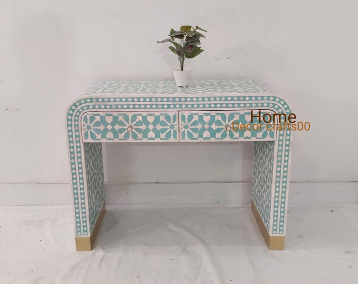 New Handmade bone inlay 2 Drawers U console table, bone inlay table, bone inlay furniture,