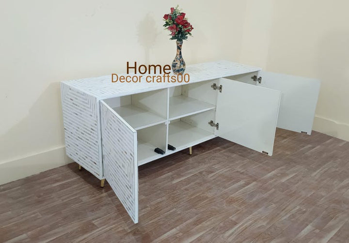 New Indian handmade Mother of Pearl inlay 3 Door Media Console, MOP inlay TV Unit