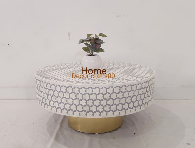 New Handmade Bone Inlay Targua pattern Round Coffee Table, bone inlay furniture