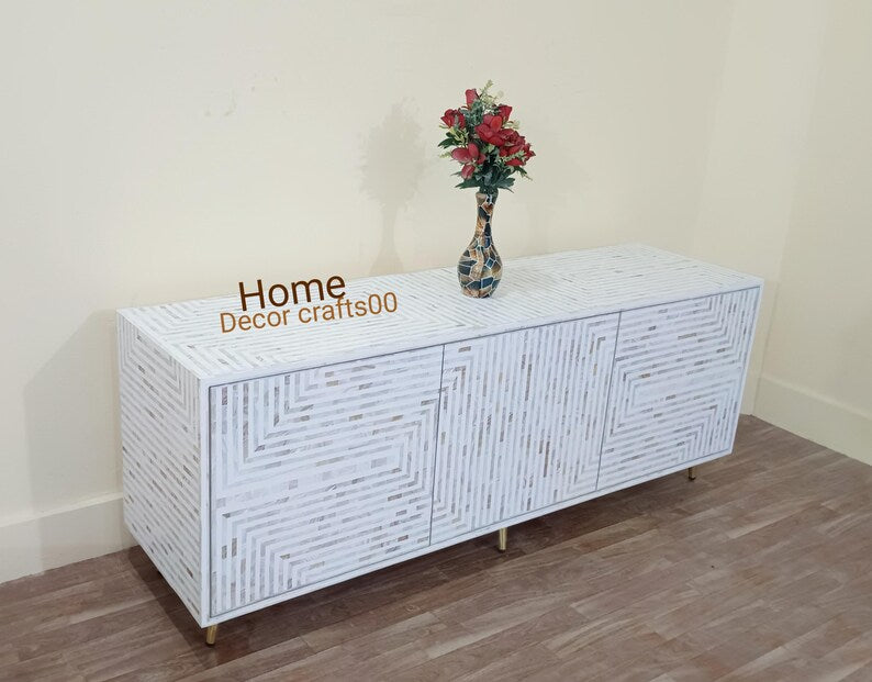 New Indian handmade Mother of Pearl inlay 3 Door Media Console, MOP inlay TV Unit