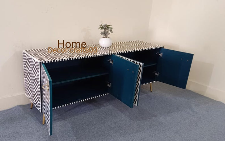 New Indian handmade Bone Inlay optical Design 4 doors media console table, bone inlay furniture