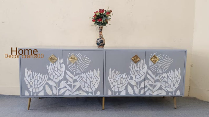 New Indian handmade Mother of Pearl inlay 4 Door Media Console, MOP inlay TV Unit